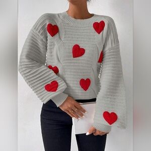SHEIN Gray Sweater with Red Heart Details